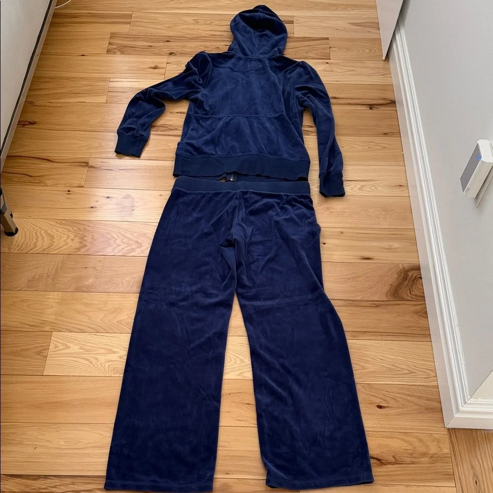 Women's Navy Royal Blue Velour Tracksuit with gold details Top XL Pant M - Picture 11 of 13